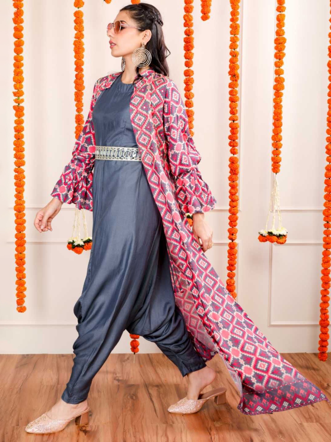 

Label Ishnya Women Alloy Dhoti Jumpsuit With Embellished Jacket, Pink