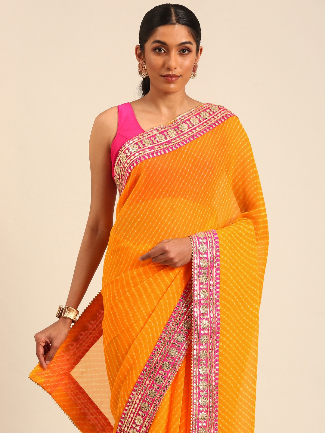 

Mitera Leheriya Printed Gotta Patti Saree, Yellow