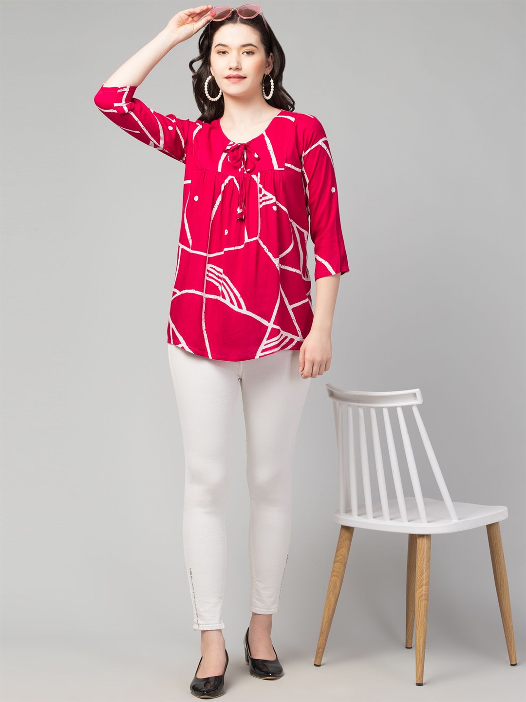 

ENTRY LEVEL Women Geometric Printed Cotton Top, Pink