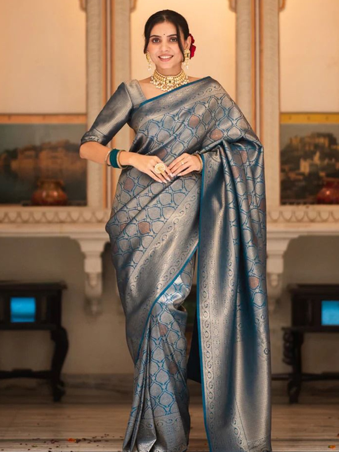 

Fabdeal Woven Design Zari Kanjeevaram Saree, Blue