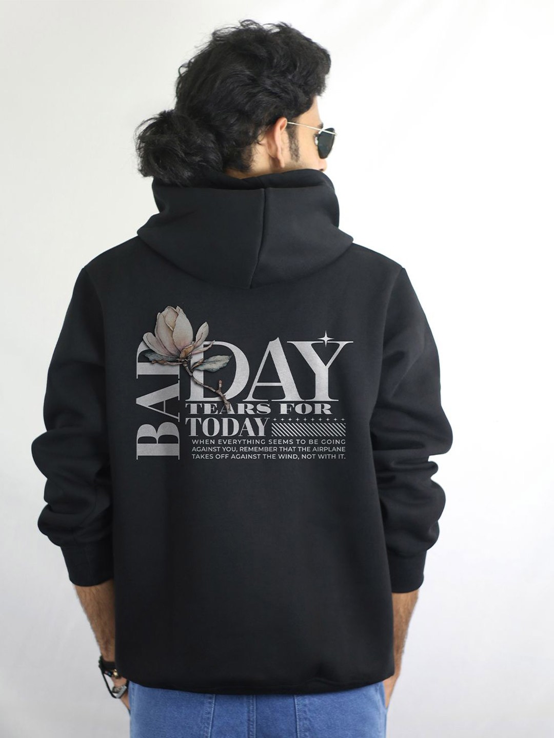

EKSDEE Men Printed Hooded Sweatshirt, Black