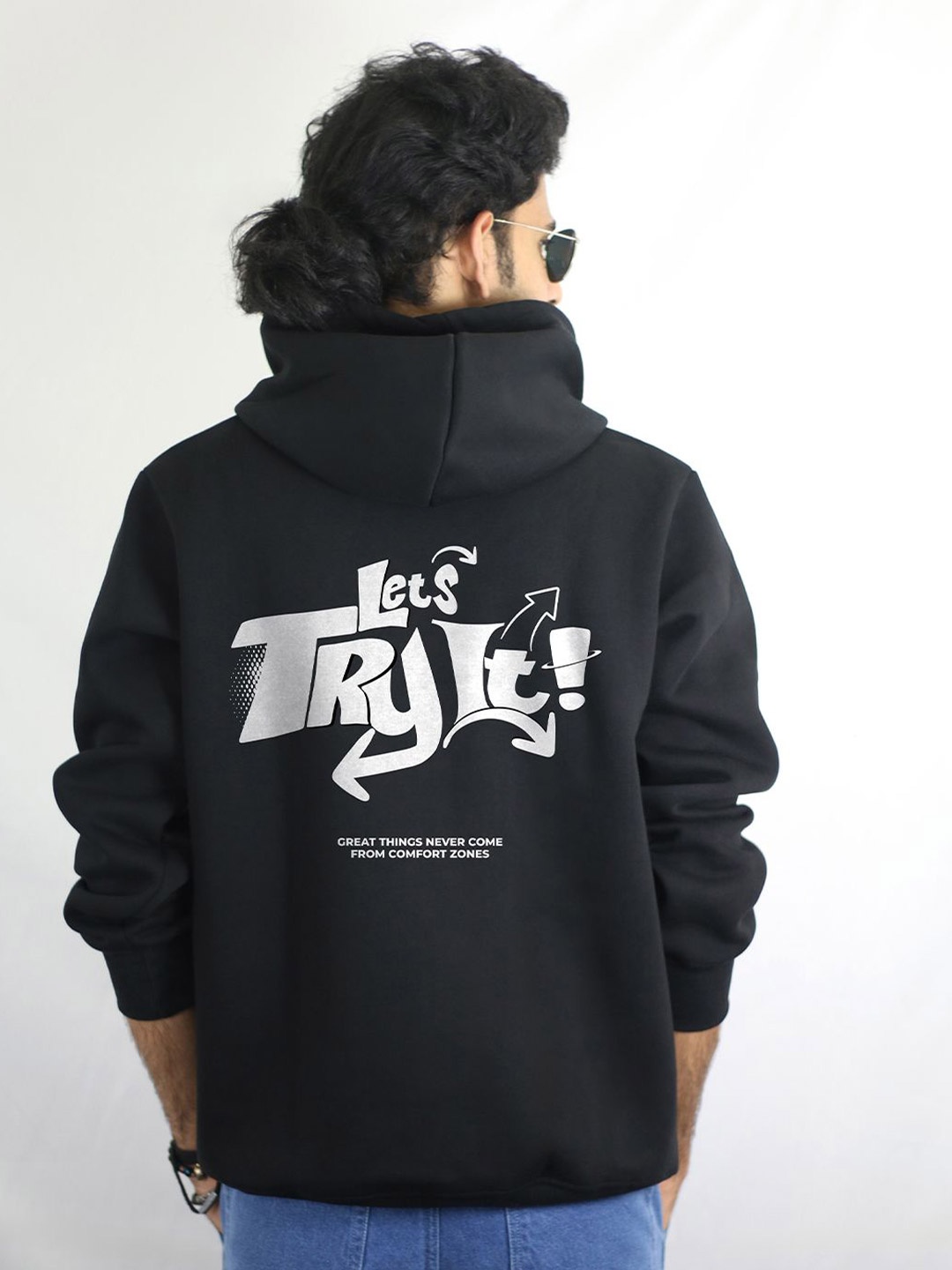 

EKSDEE Men Printed Hooded Pure Cotton Sweatshirt, Black