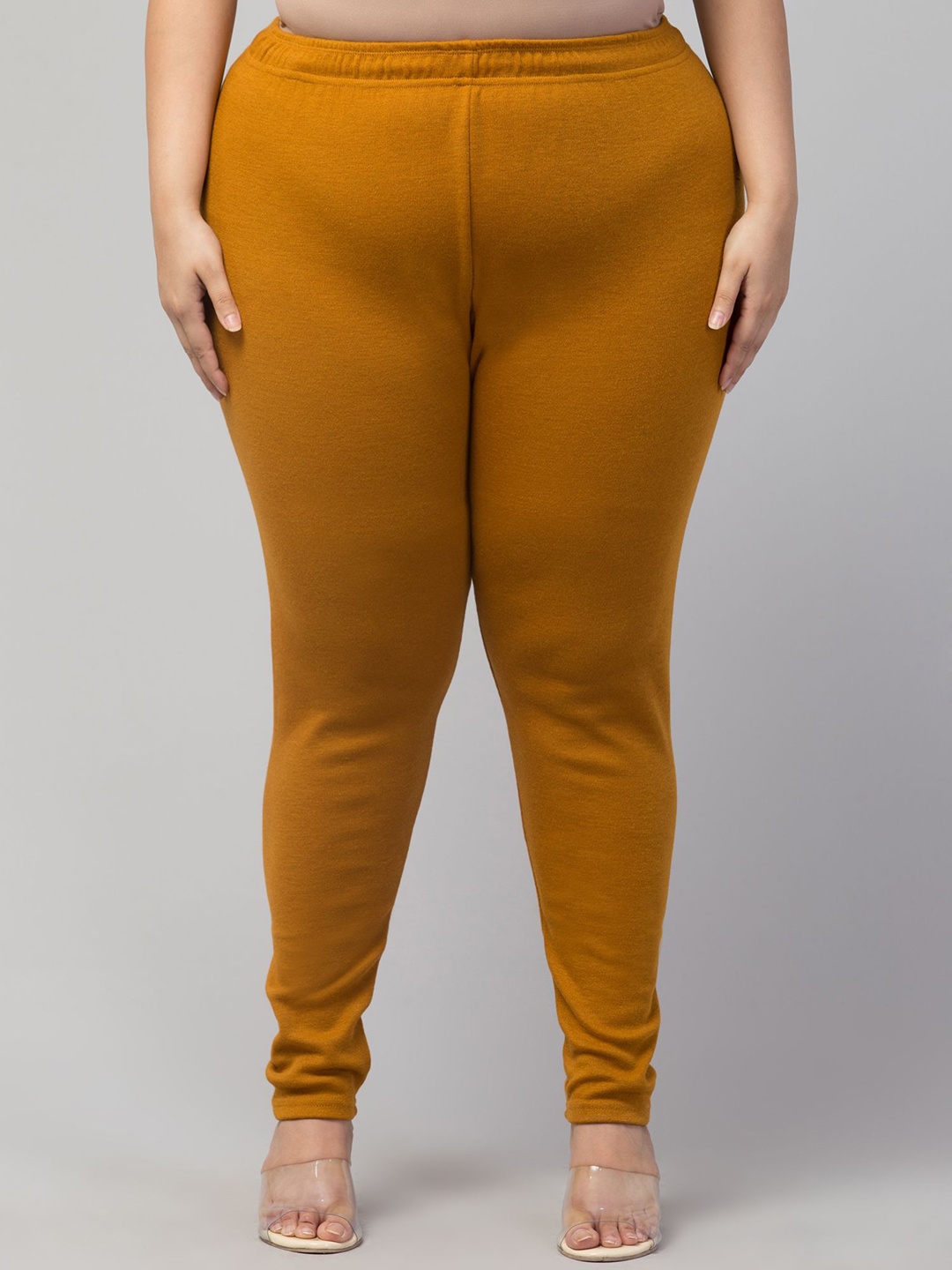 STYLE PREZONE Women Plus Size Ankle Length Leggings, Mustard