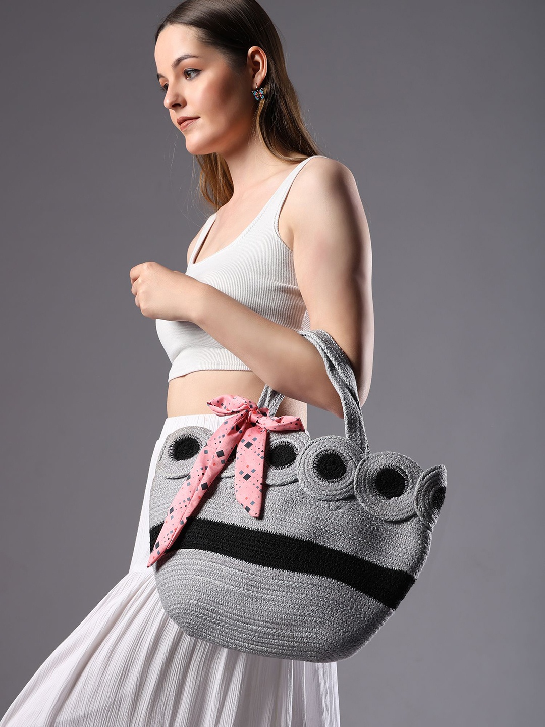 

ENSAC Women Textured Shopper Tote Bag, Grey
