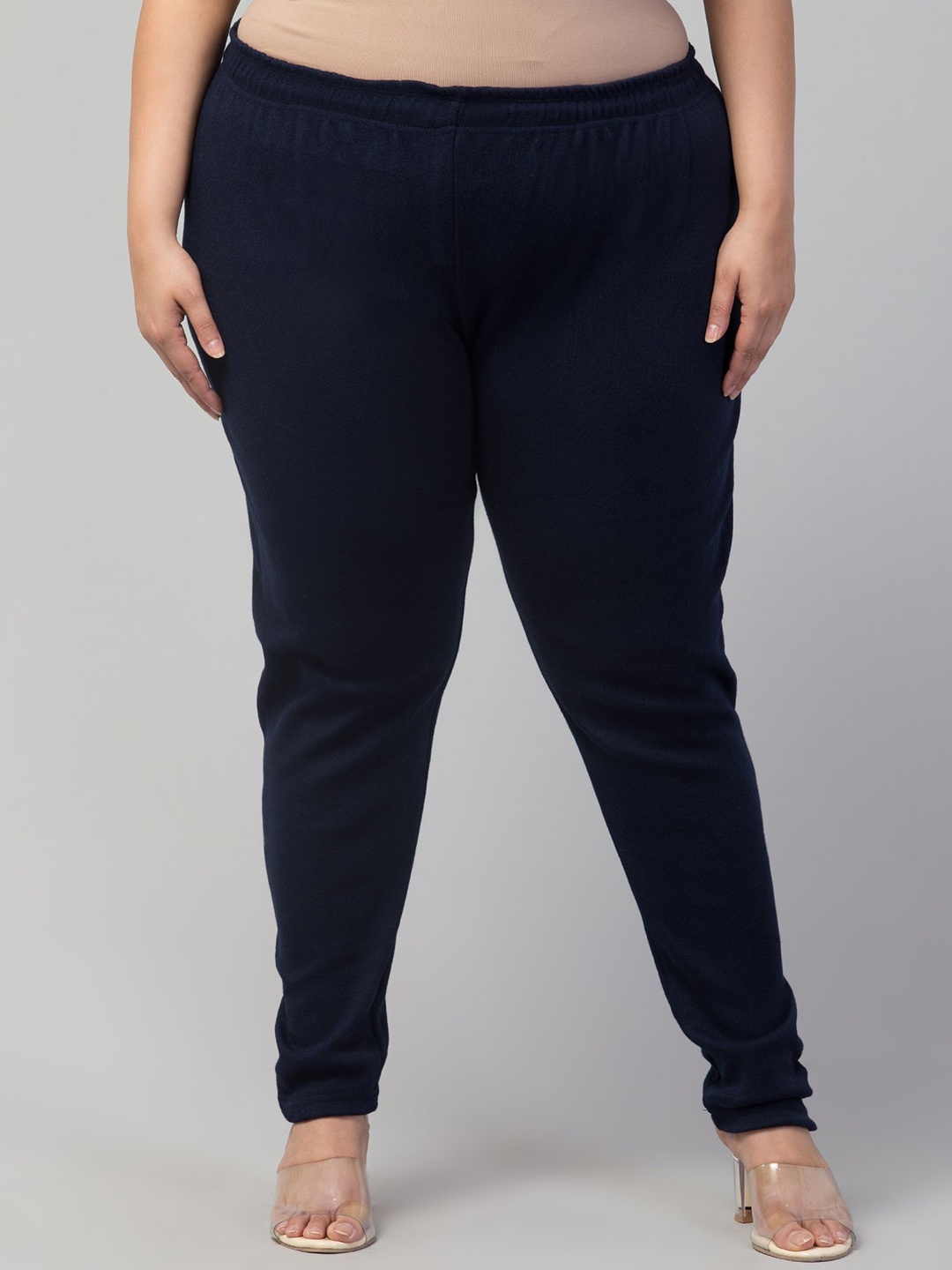 

STYLE PREZONE Women Plus Size Knitted Ankle Length Leggings, Navy blue