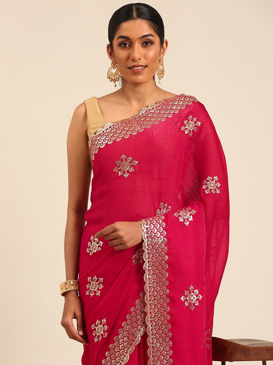 

Mitera Embroidered Designer Saree, Pink