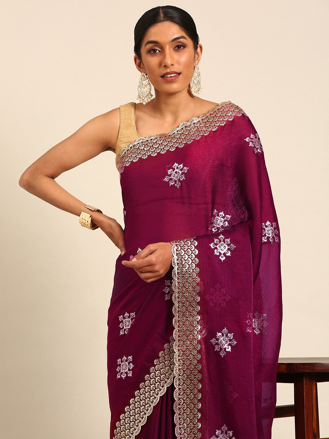 

Mitera Embellished Embroidered Designer Saree, Maroon