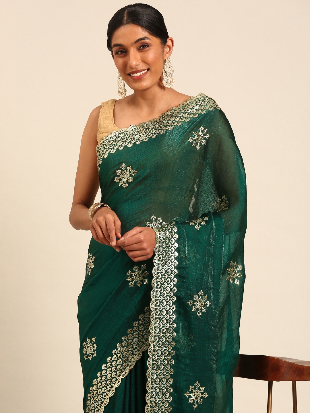 

Mitera Embellished Embroidered Designer Saree, Green