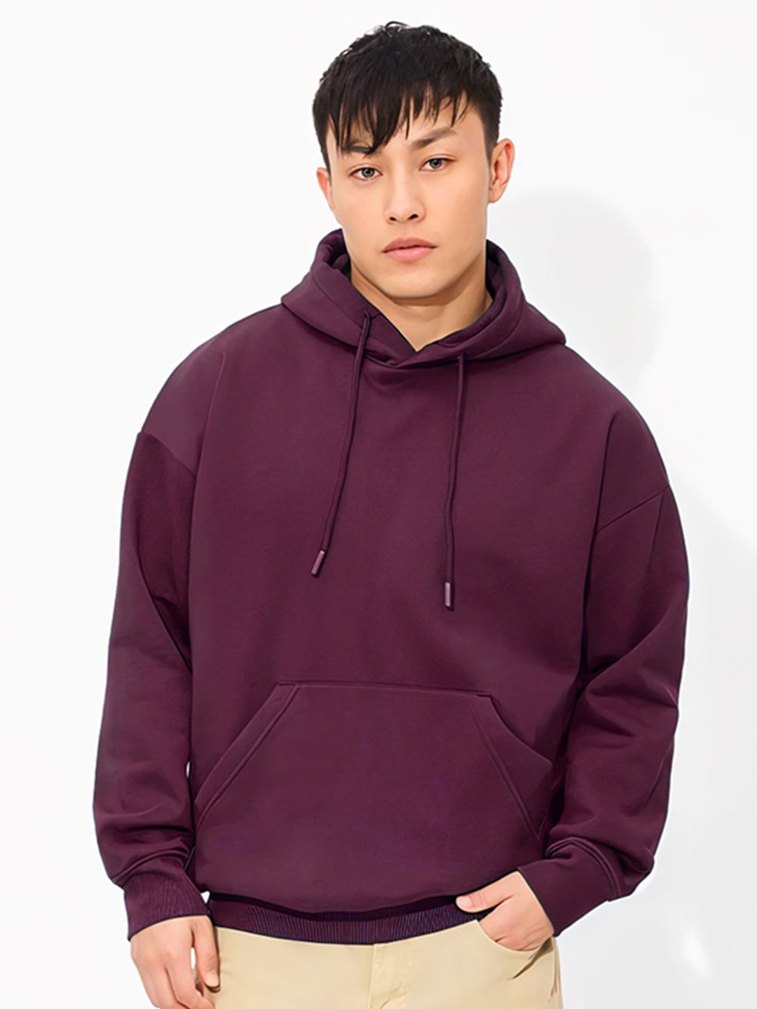 

Crazymonk Men Plain Oversized Hood Sweatshirt, Burgundy