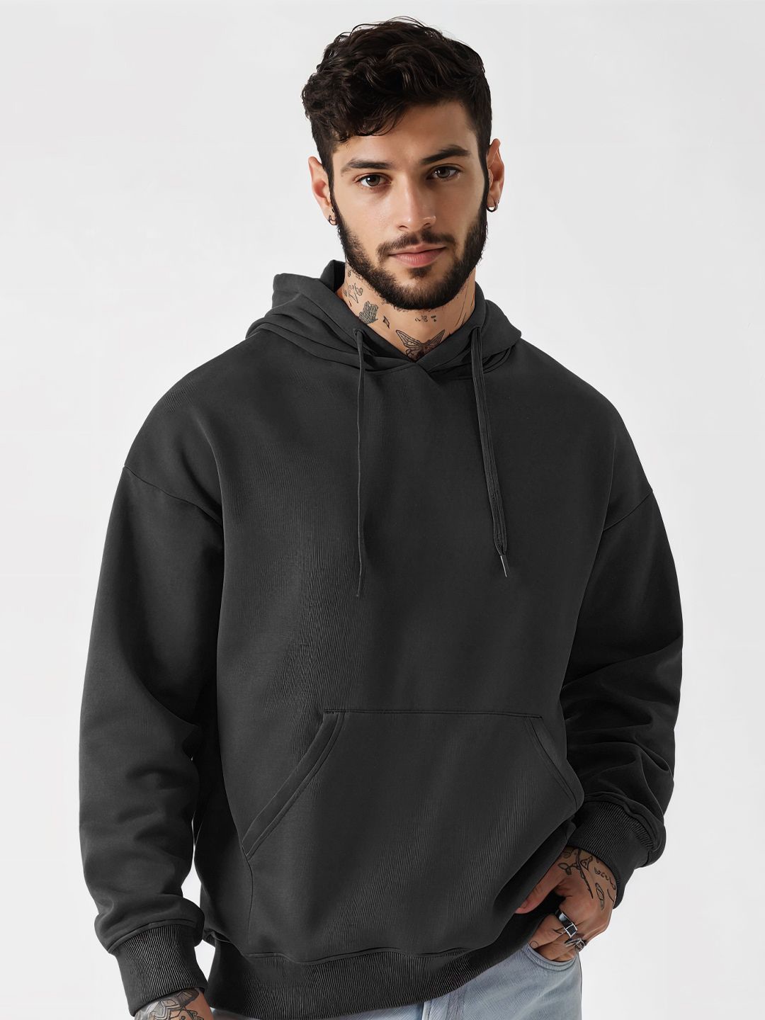 

Crazymonk Men Plain Overesized Hoodie Black Sweatshirt