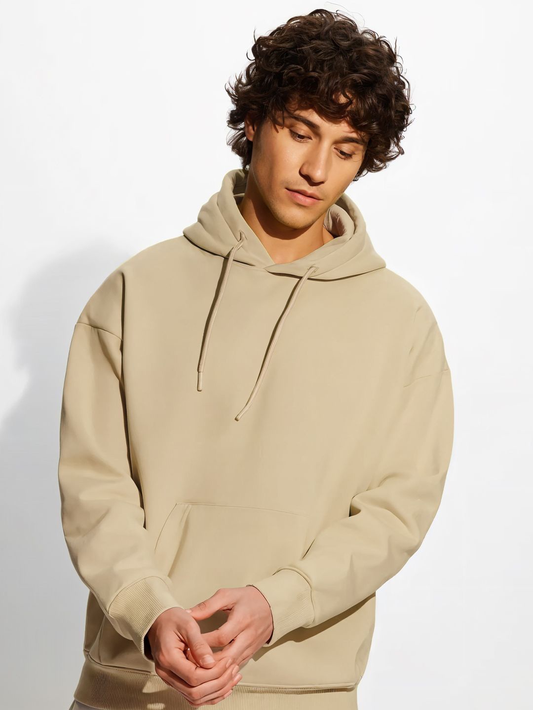 

Crazymonk Men Plain Overesized Hoodie Sweatshirts, Beige