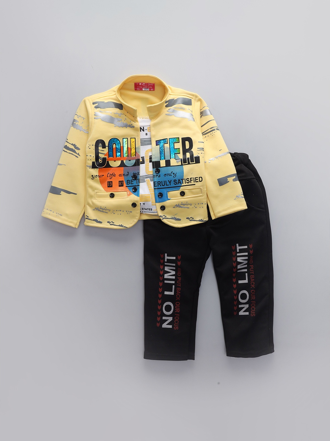 

Usman Harooni Collection Boys Printed T-shirt And Shirt With Trousers, Yellow