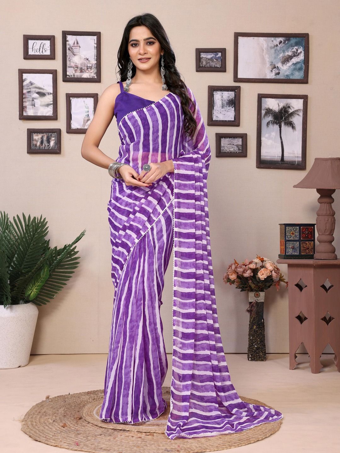 

Anouk Leheriya Ready to Wear Leheriya Saree, Lavender