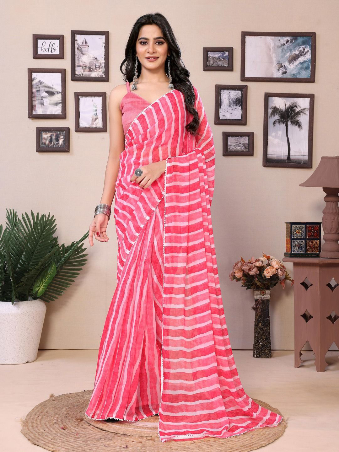 

Anouk Ready to Wear Leheriya Saree, Pink