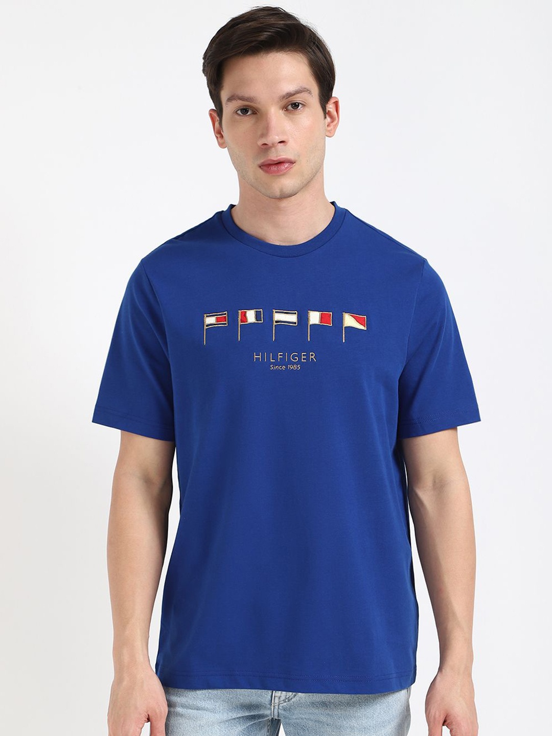 

Tommy Hilfiger Men Graphic Printed Round Neck Cotton T-shirt, Blue