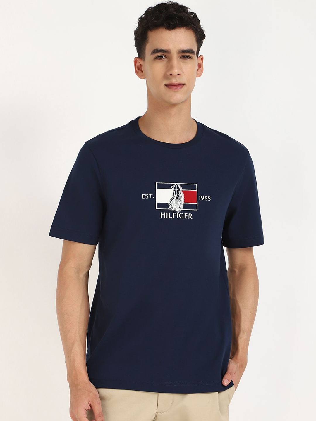 

Tommy Hilfiger Men Graphic Printed Round Neck Cotton T-shirt, Navy blue