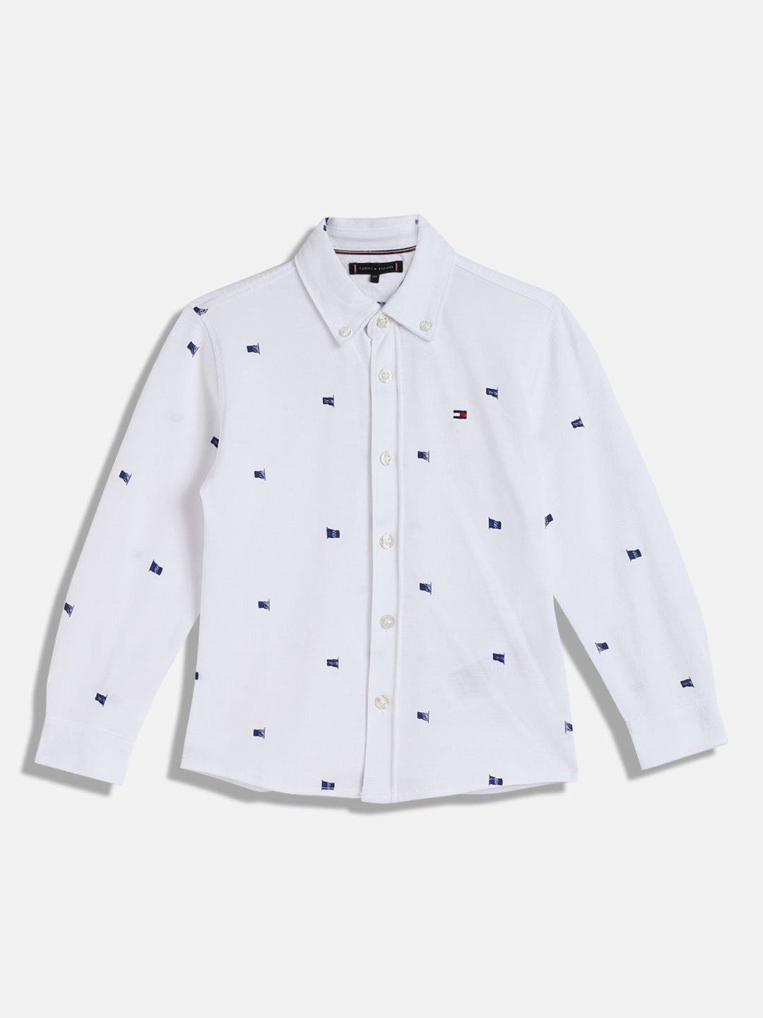 

Tommy Hilfiger Boys Button-Down Collar Conversational Printed Cotton Casual Shirt, White