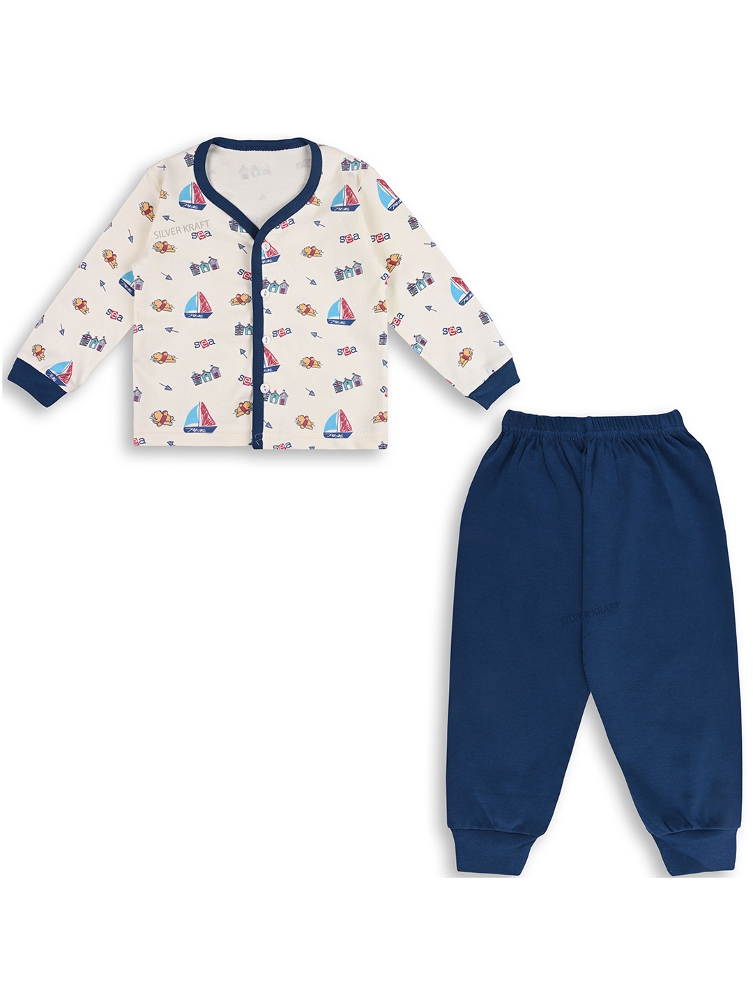 

Wish Karo Boys Printed V-Neck Long Sleeves T-Shirt With Jogger, Navy blue