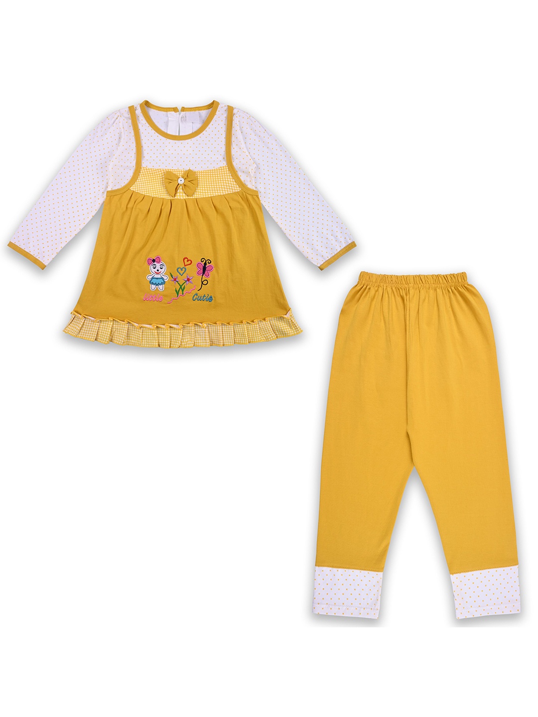 

Wish Karo Girls Printed Round Neck Top With Trouser, Mustard