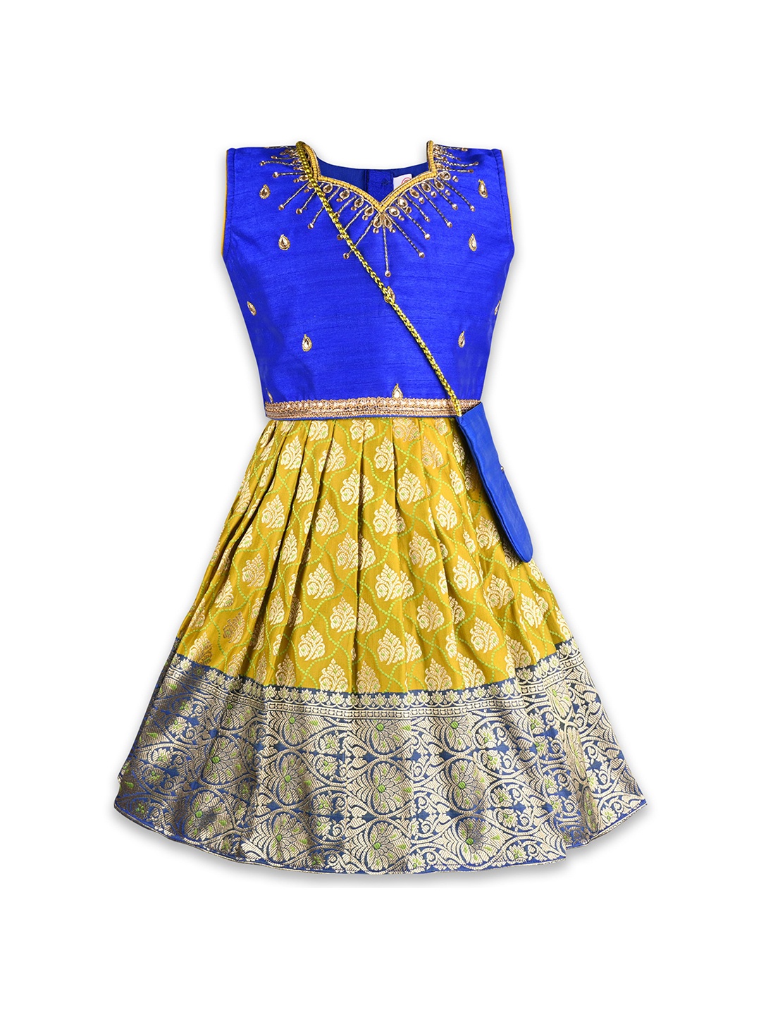 

Wish Karo Girls Embroidered Round Neck Short Sleeves Top With Skirt, Blue