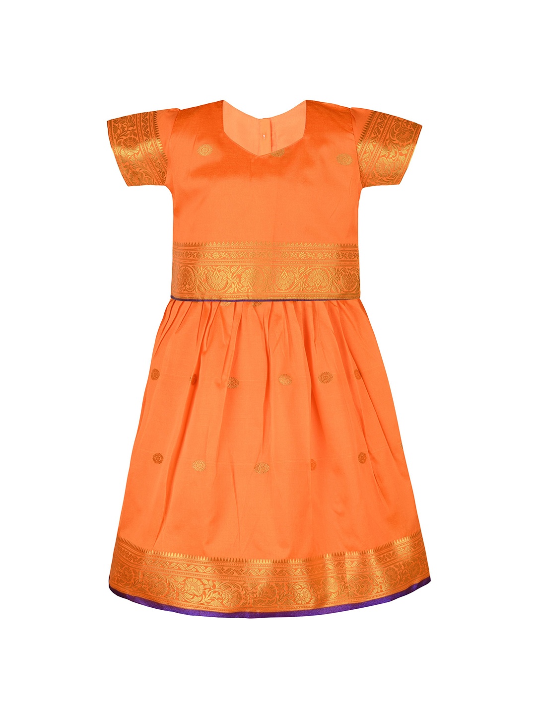 

Wish Karo Girls Woven Design V-Neck Short Sleeves Top With Skirt, Orange