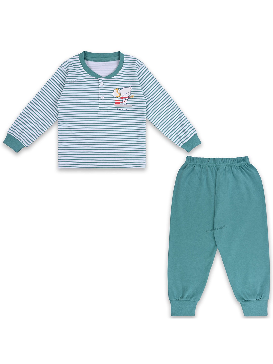 

Wish Karo Boys Striped V-Neck Long Sleeves T-Shirt With Jogger, Green