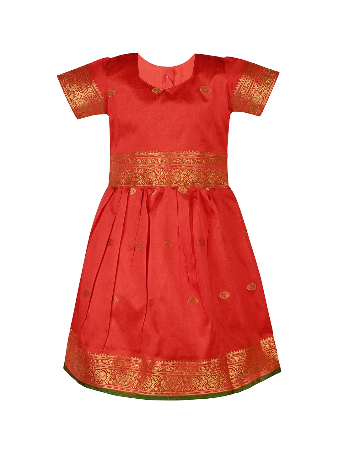 

Wish Karo Girls Woven Design V-Neck Short Sleeves Top With Skirt, Red