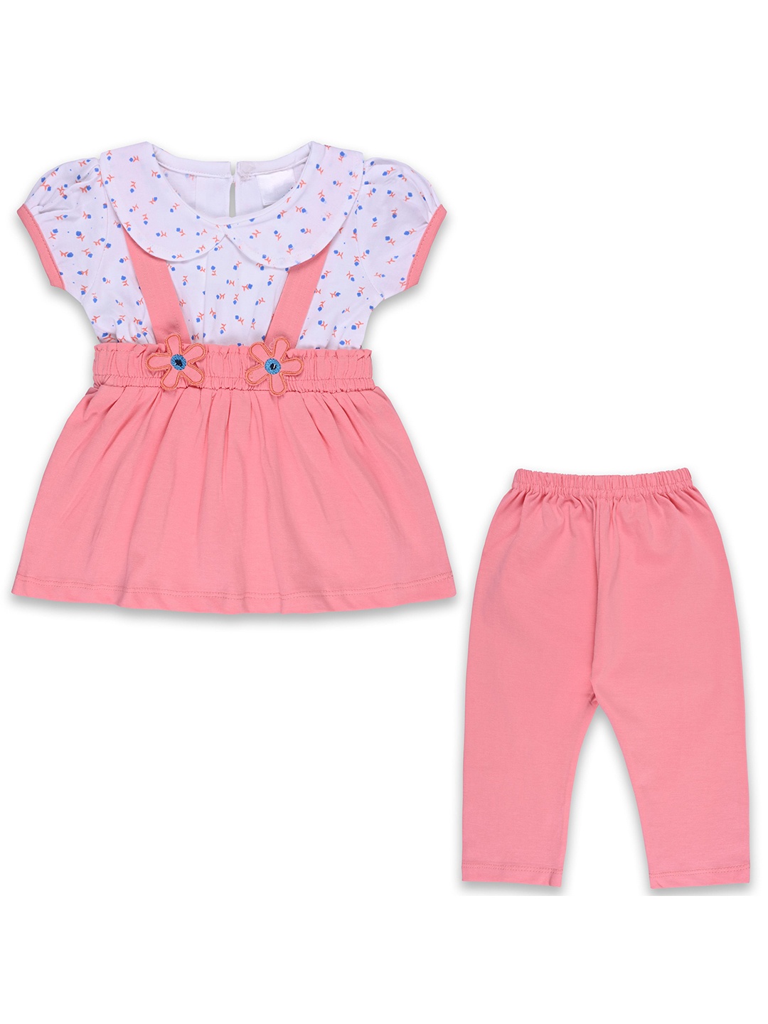 

Wish Karo Girls Printed Peter Pan Collar Short Sleeves Top With Pyjama, Peach
