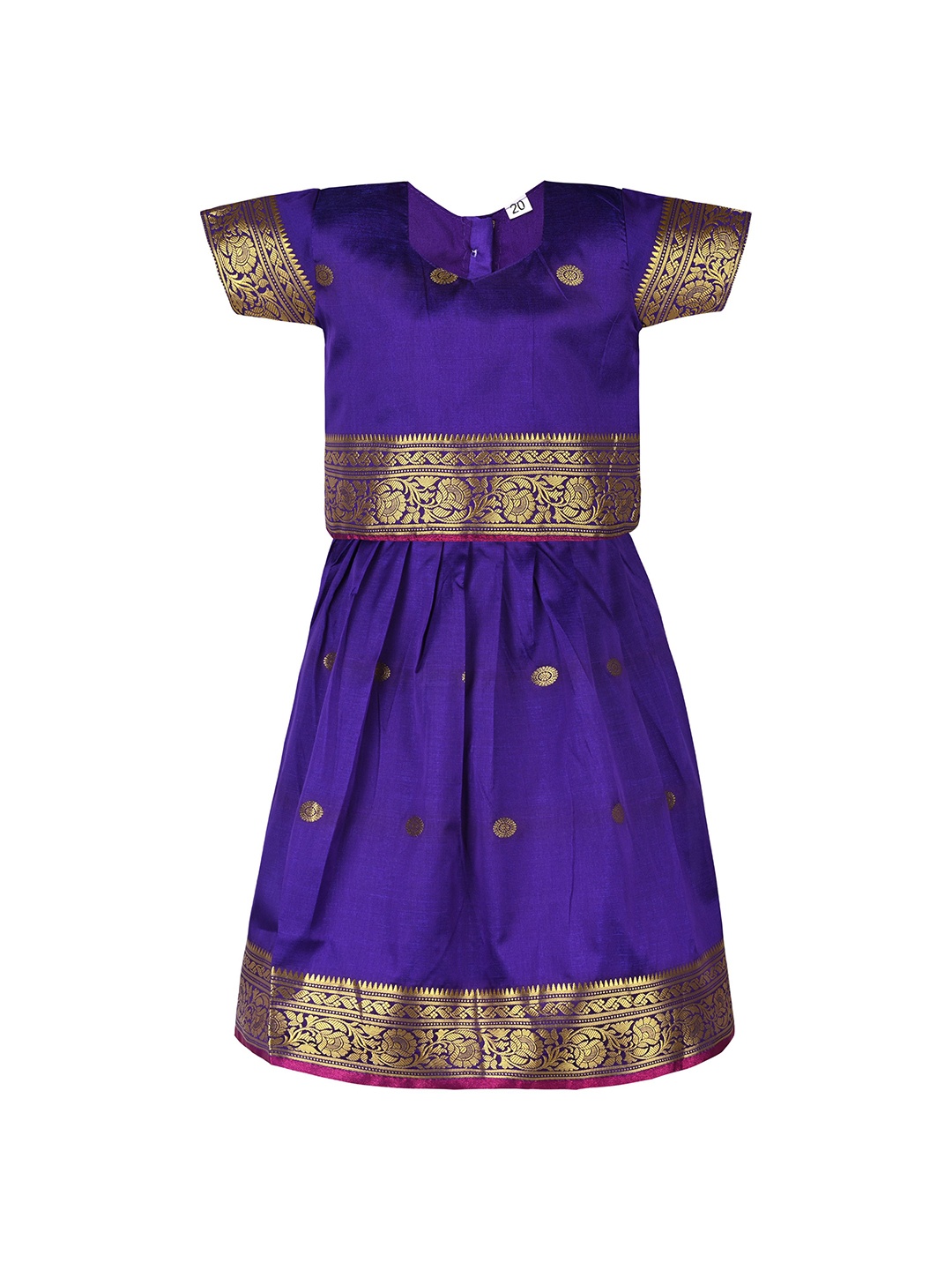 

Wish Karo Girls Woven Design V-Neck Short Sleeves Top With Skirt, Purple