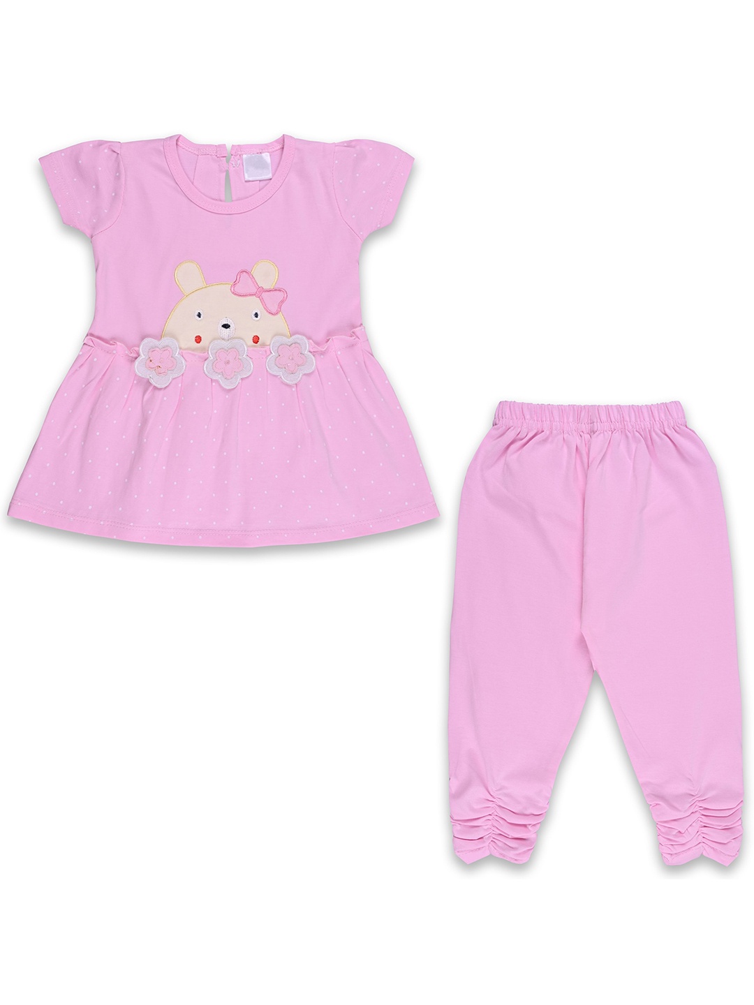 

Wish Karo Girls Printed Round Neck Short Sleeves Top With Pyjama, Pink