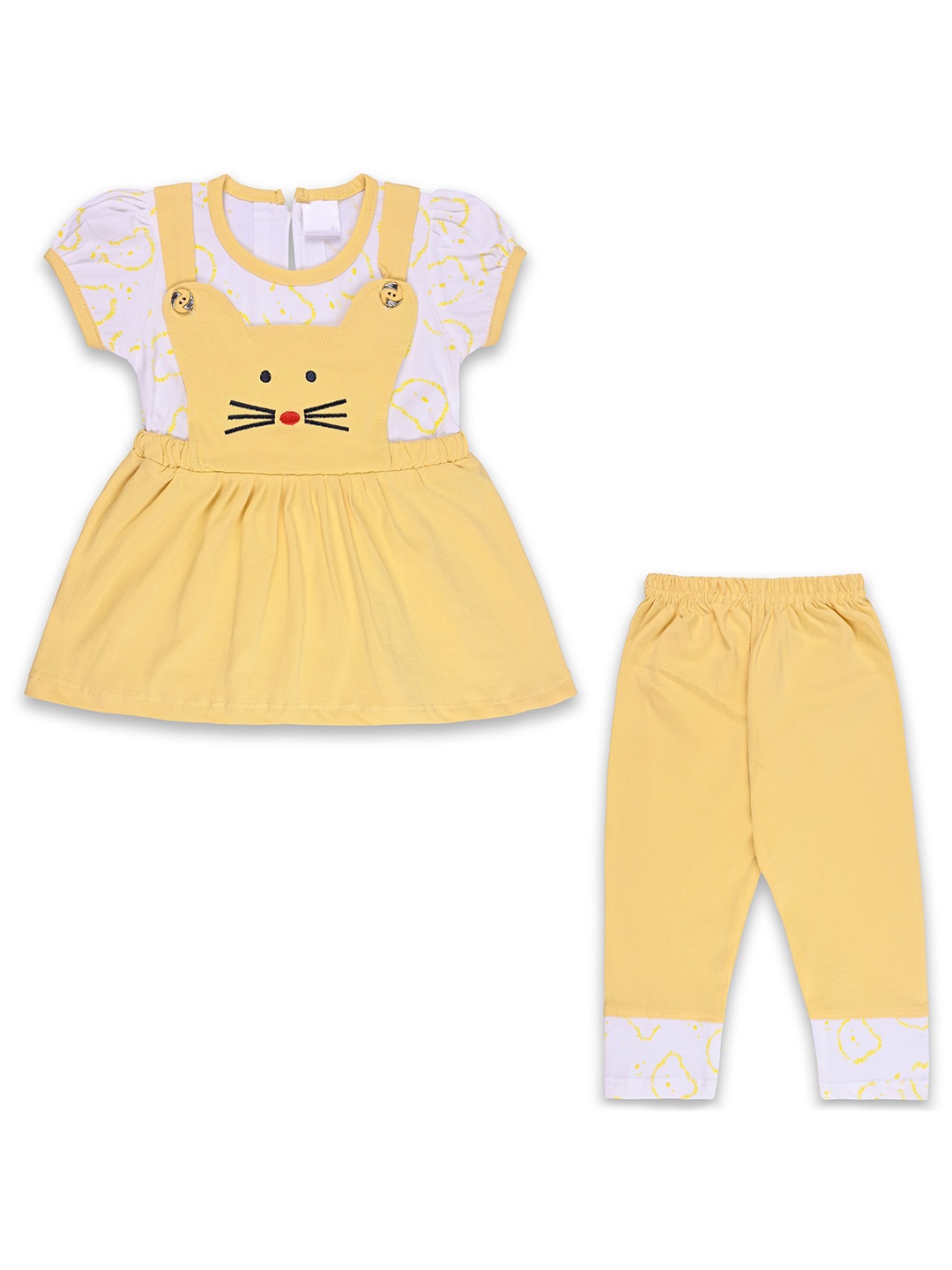 

Wish Karo Girls Printed Round Neck Top with Trouser, Yellow