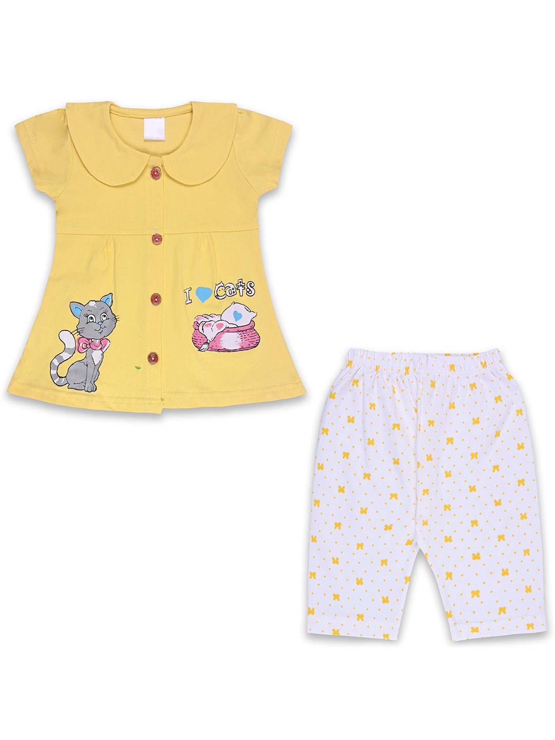 

Wish Karo Girls Printed Peter Pan Collar Short Sleeves Top With Pyjama, Yellow