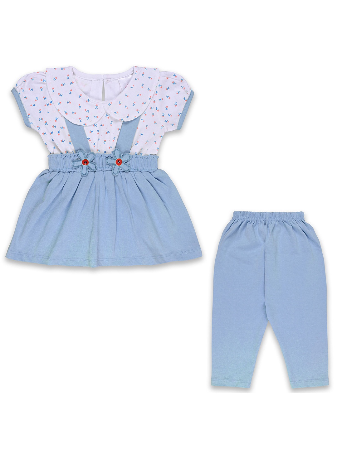 

Wish Karo Girls Printed Peter Pan Collar Short Sleeves Top With Pyjama, Blue