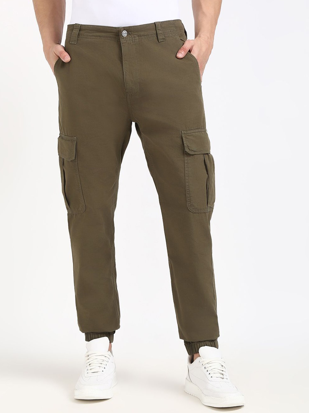 

Tommy Hilfiger Men Cotton Mid-Rise Fashion Cargos Trousers, Green