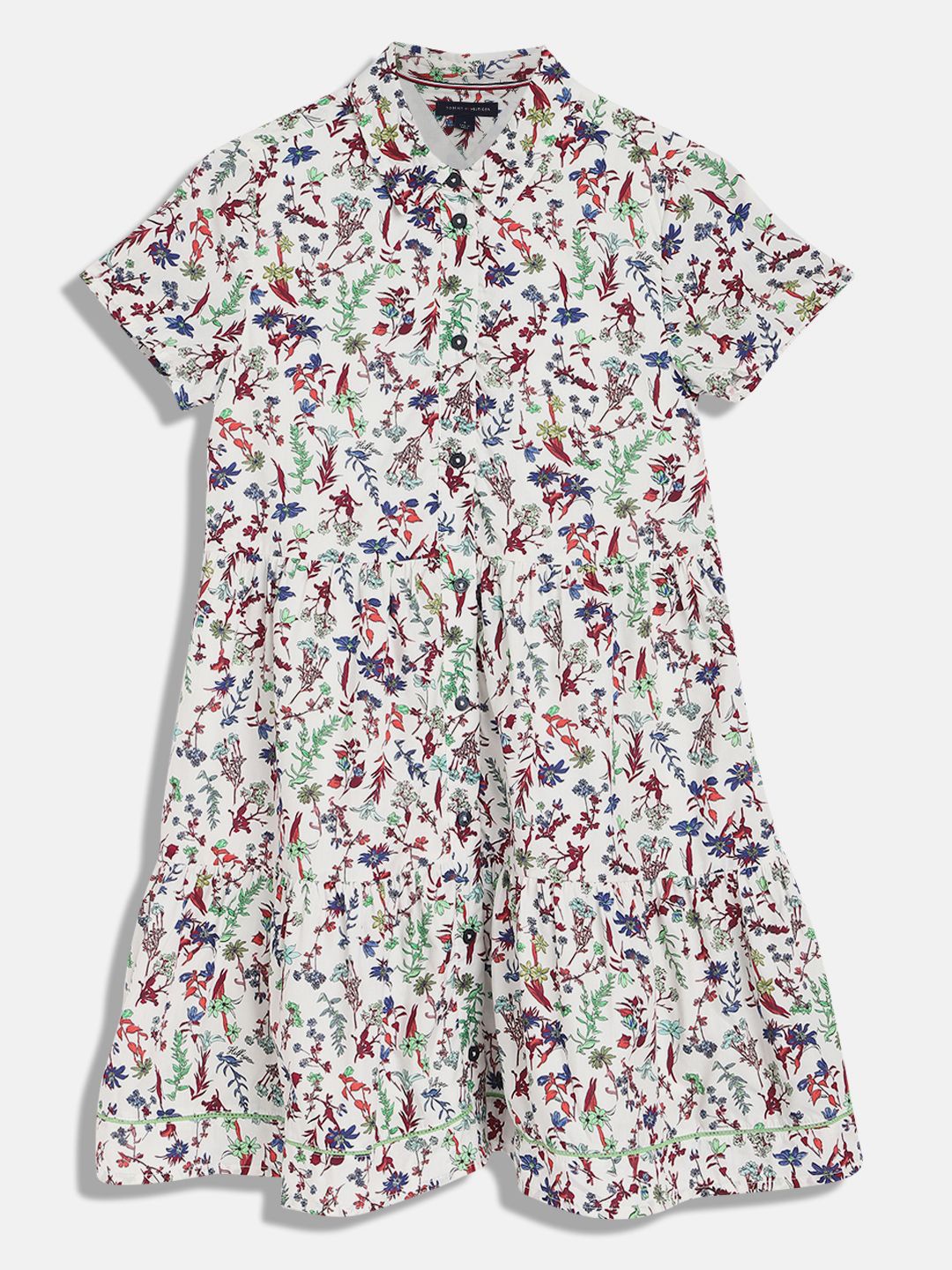 

Tommy Hilfiger Girls Floral Flared Sleeve Fit & Flare Dress, Off white