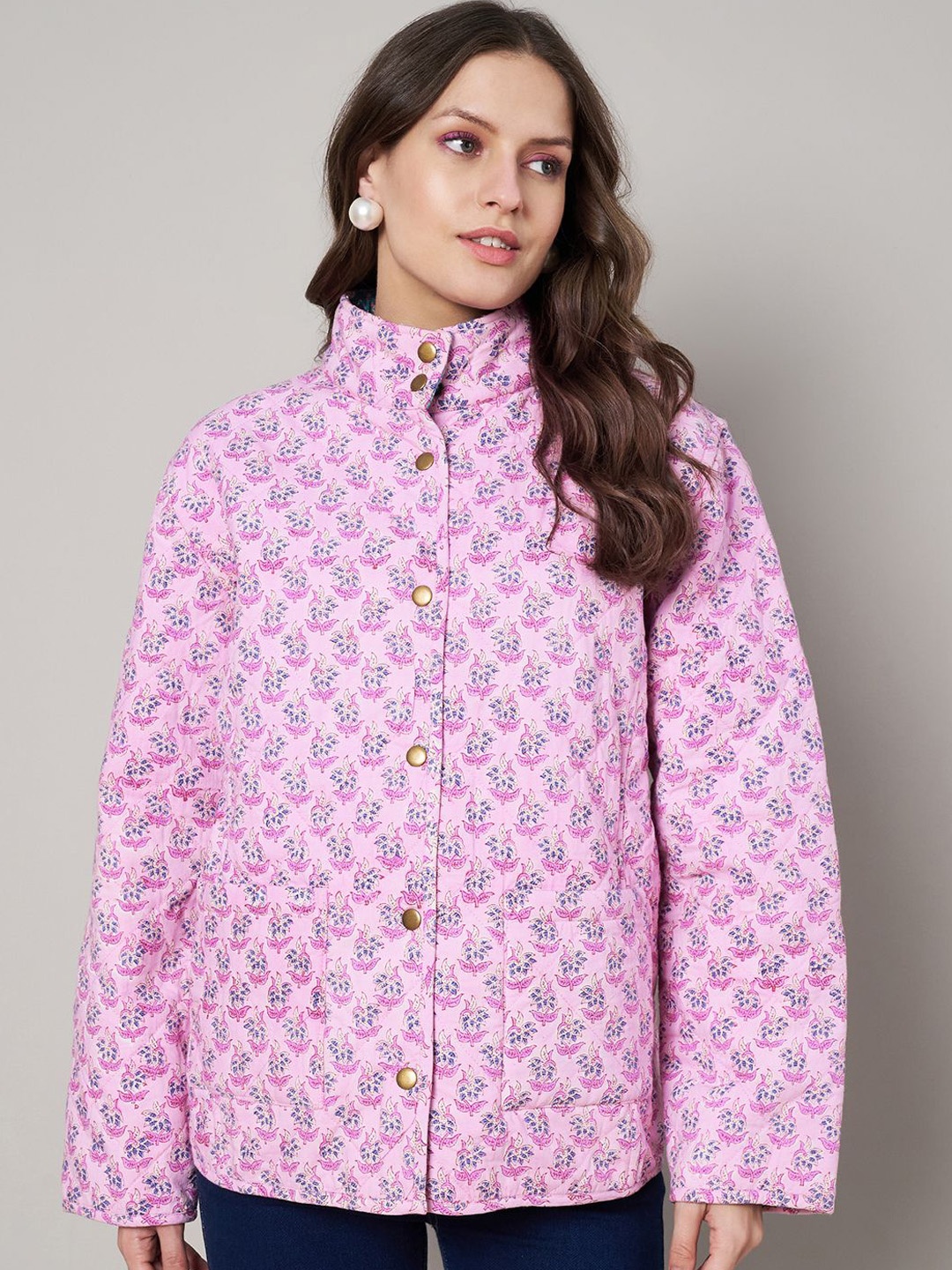 

SiaVira Women Floral Padded Jacket, Pink