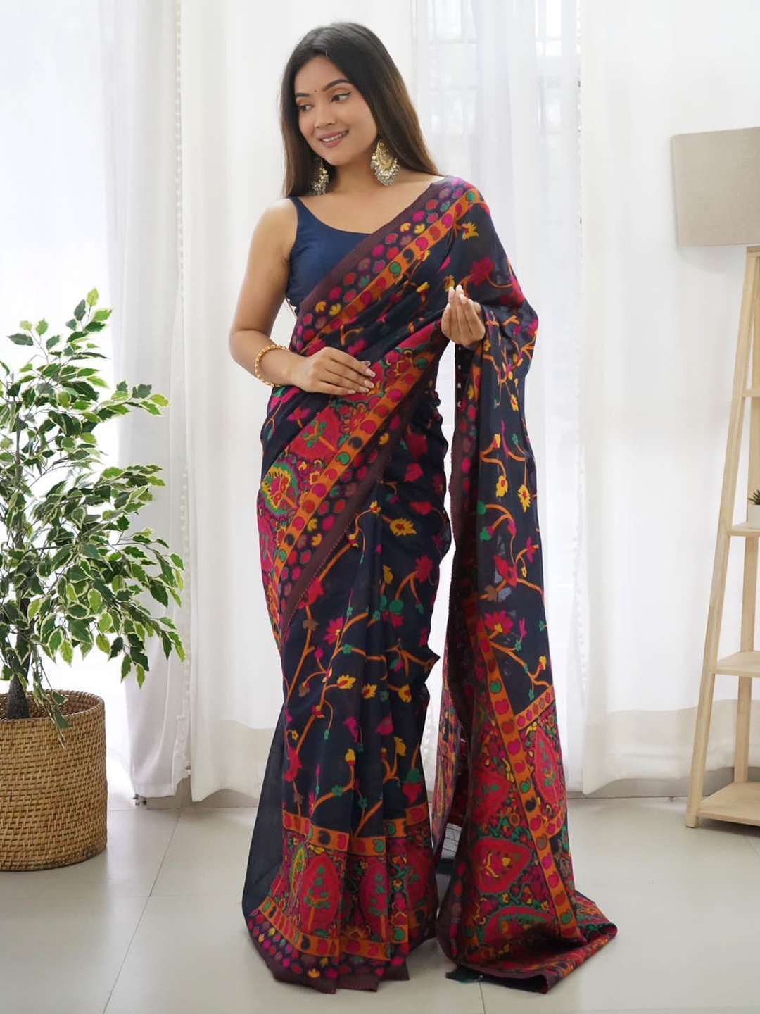 

KALINI Ethnic Motifs Woven Design Zari Banarasi Saree, Blue