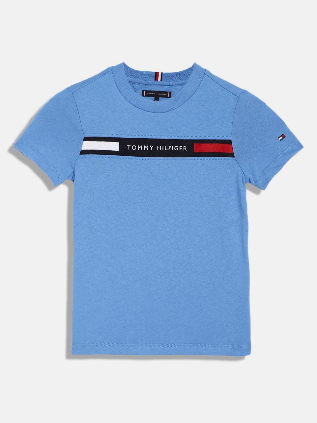 

Tommy Hilfiger Boys Typography Printed Round Neck Cotton T-shirt, Blue