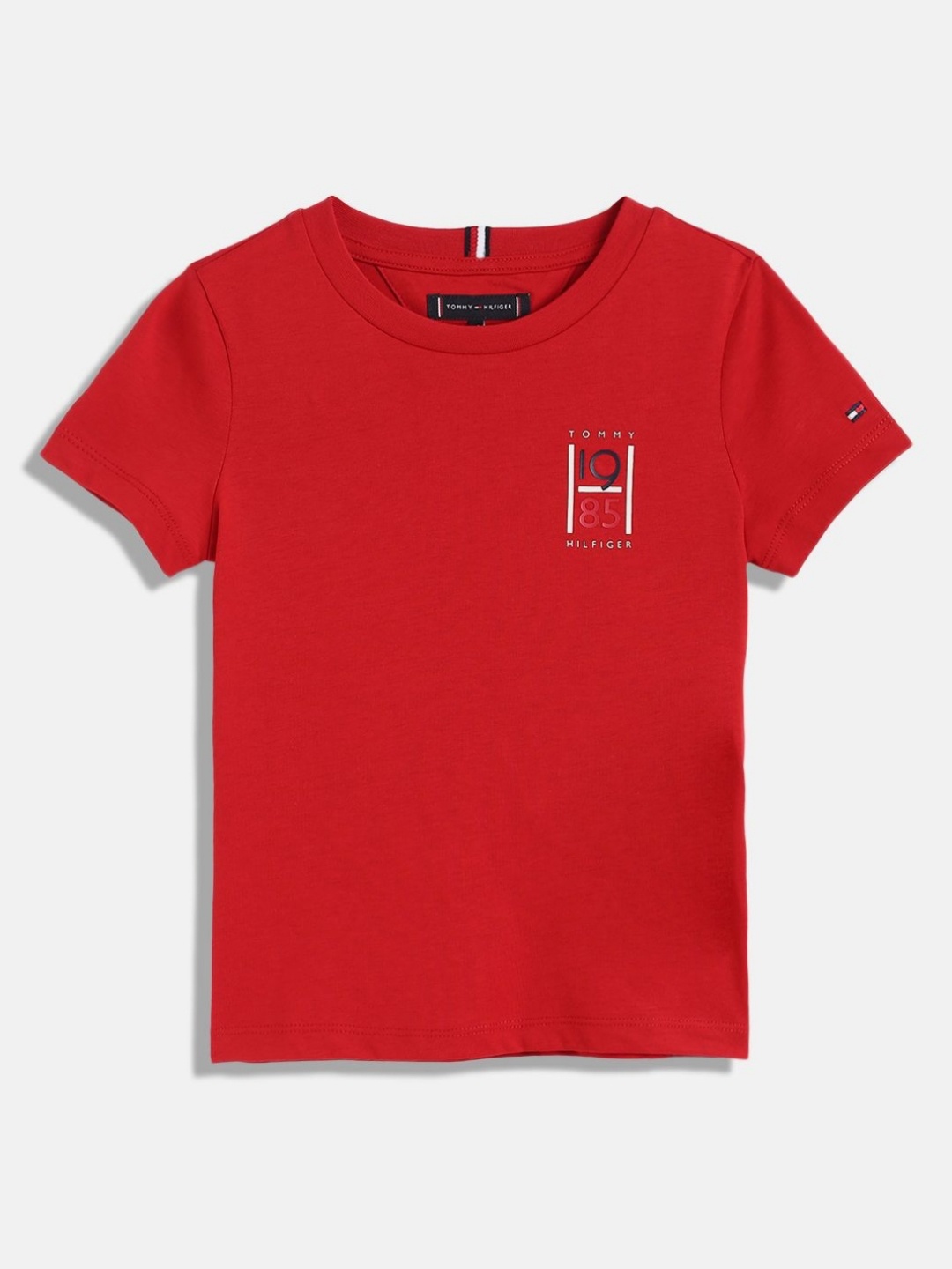 

Tommy Hilfiger Boys Typography Printed Round Neck Cotton T-shirt, Red