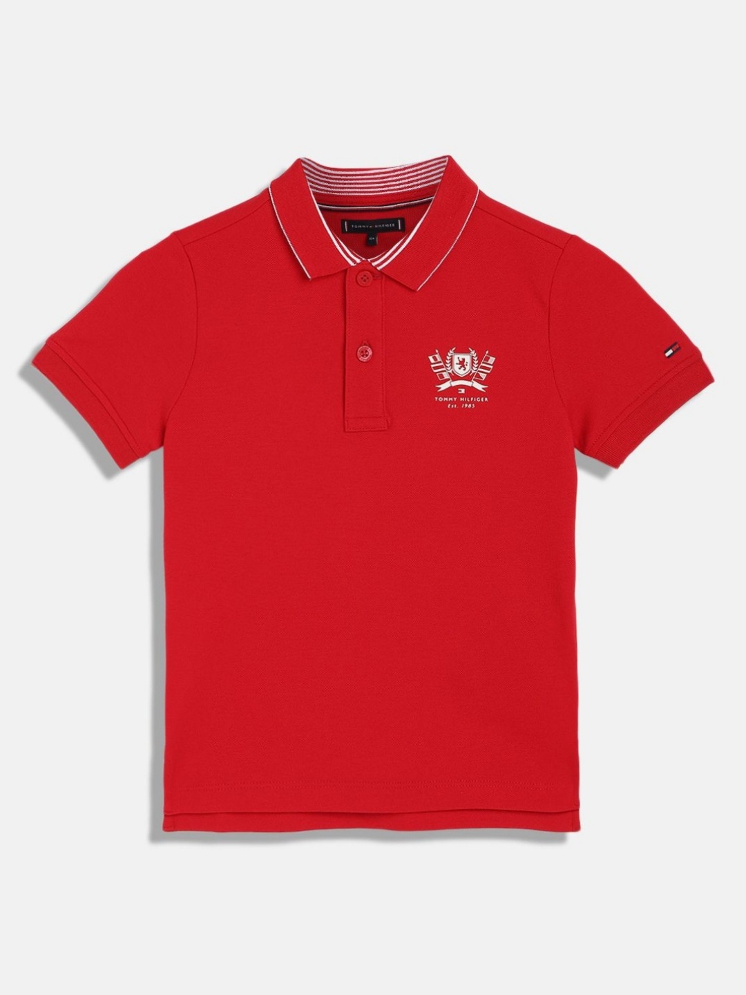 

Tommy Hilfiger Boys Graphic Printed Polo Collar Cotton T-shirt, Red