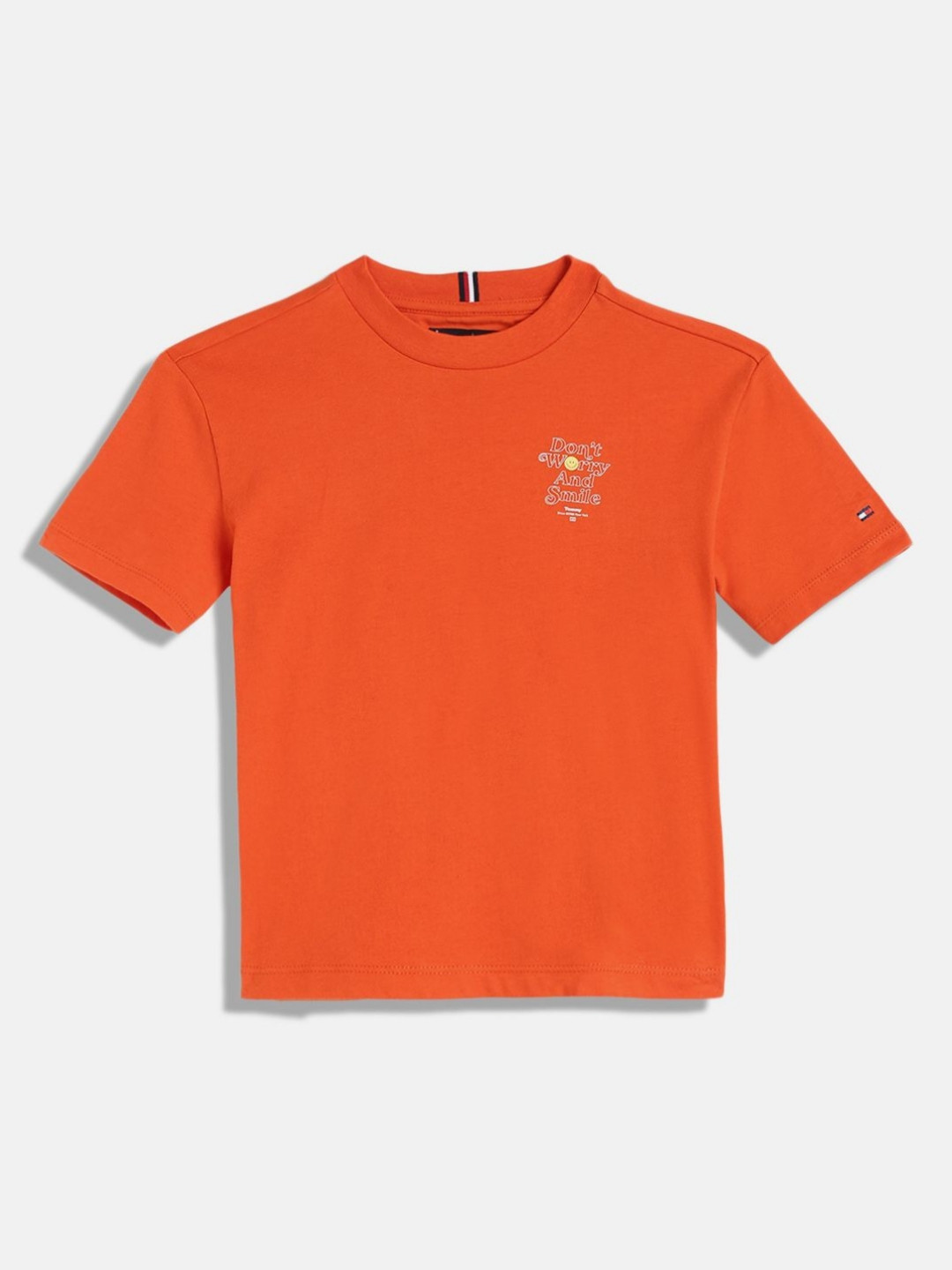 

Tommy Hilfiger Boys Typography Printed Round Neck Cotton T-shirt, Orange