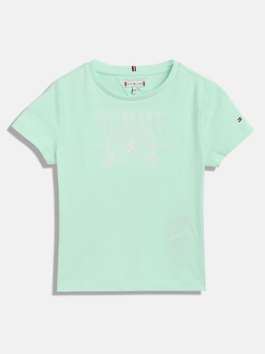 

Tommy Hilfiger Girls Solid Round Neck Cotton T-shirt, Sea green