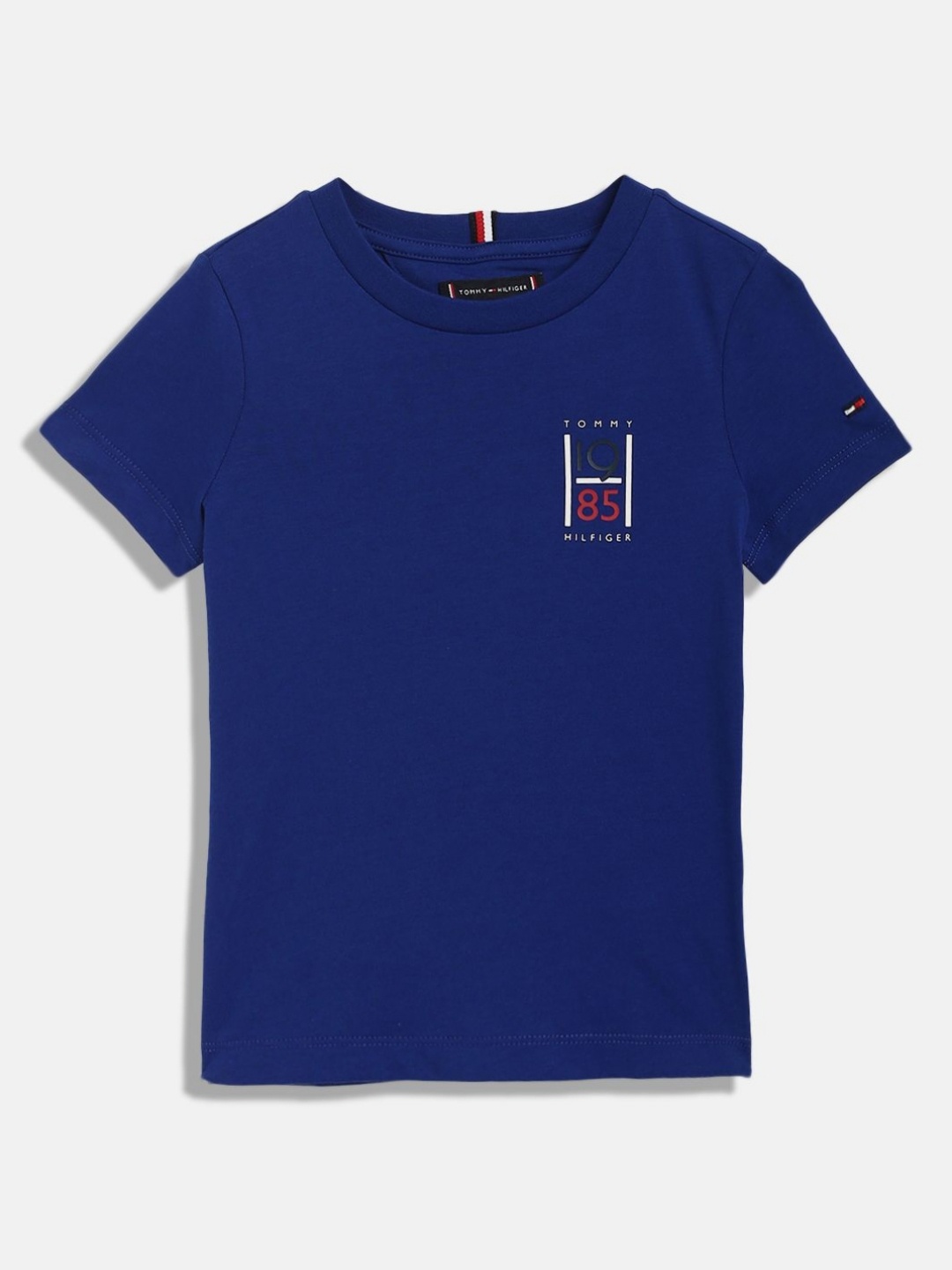 

Tommy Hilfiger Boys Typography Printed Round Neck Cotton T-shirt, Blue