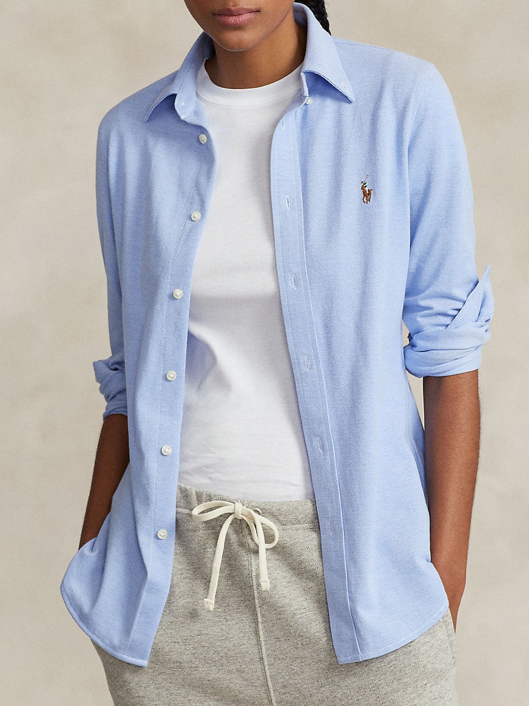 

Polo Ralph Lauren Women Spread Collar Solid Cotton Casual Shirt, Blue