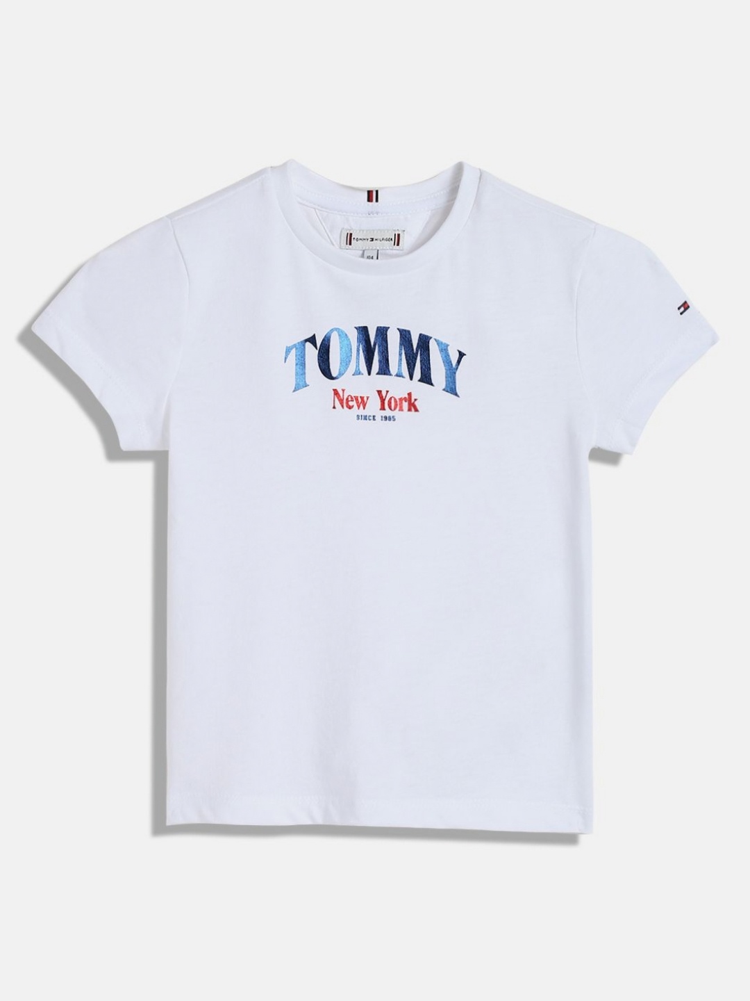 

Tommy Hilfiger Girls Typography Printed Round Neck Cotton T-shirt, White