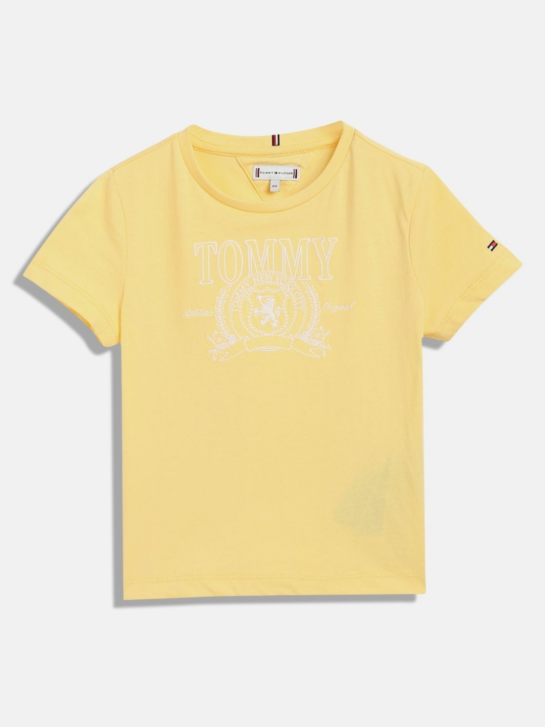 Tommy Hilfiger Girls Typography Printed Round Neck Cotton T-shirt, Yellow