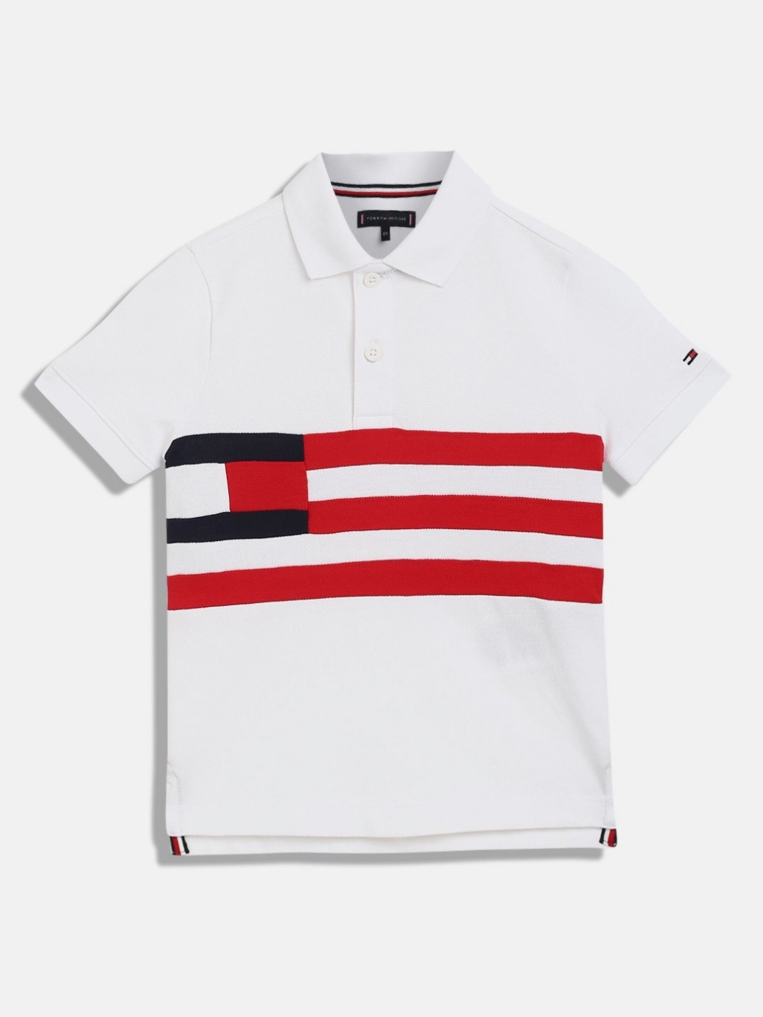 

Tommy Hilfiger Boys Striped Polo Collar Cotton T-shirt, White