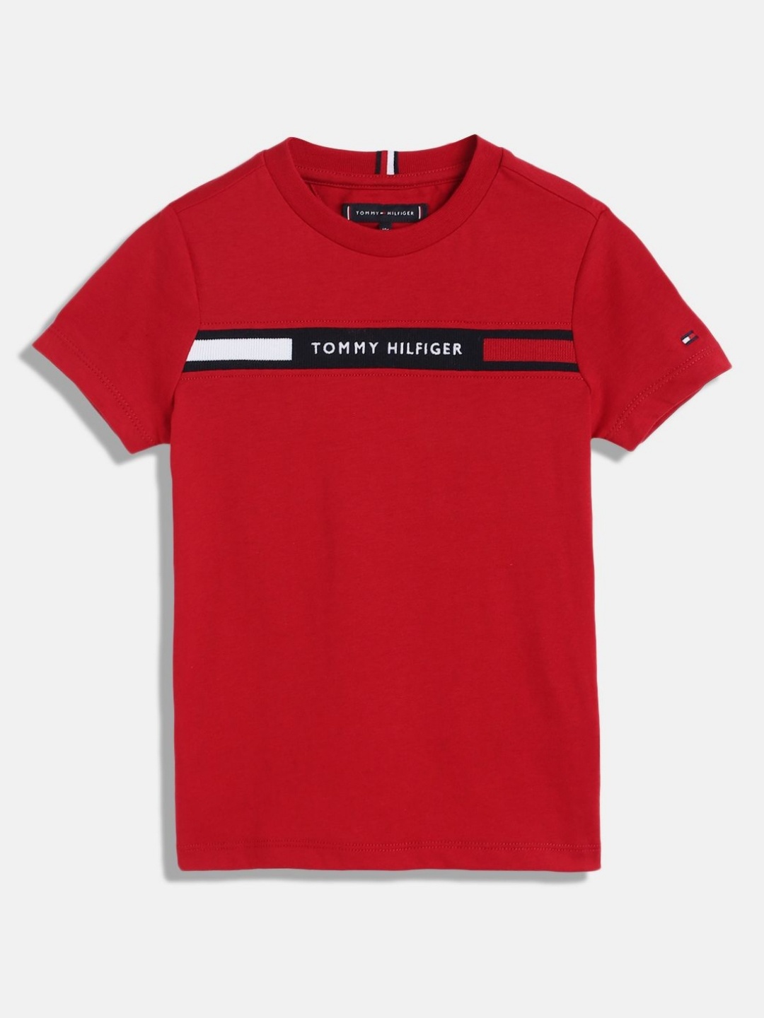 

Tommy Hilfiger Boys Typography Printed Round Neck Cotton T-shirt, Red