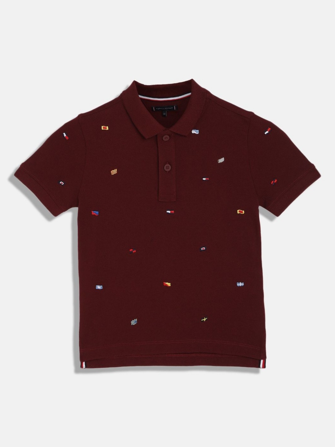 

Tommy Hilfiger Boys Conversational Printed Polo Collar Cotton T-shirt, Maroon