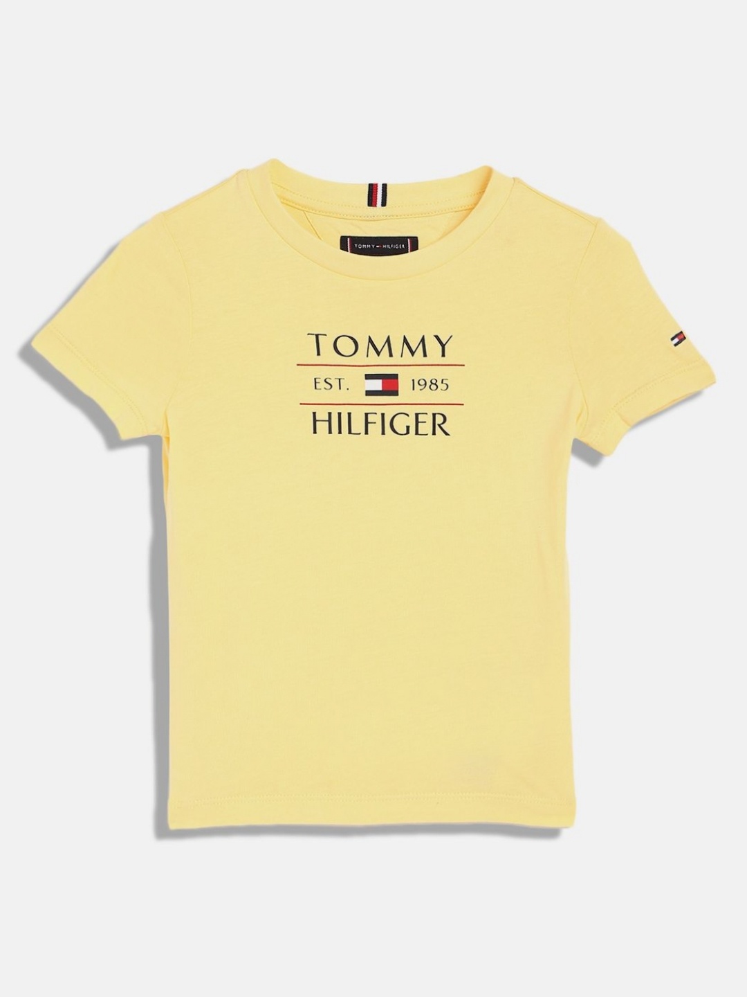 

Tommy Hilfiger Boys Typography Printed Round Neck Cotton T-shirt, Yellow